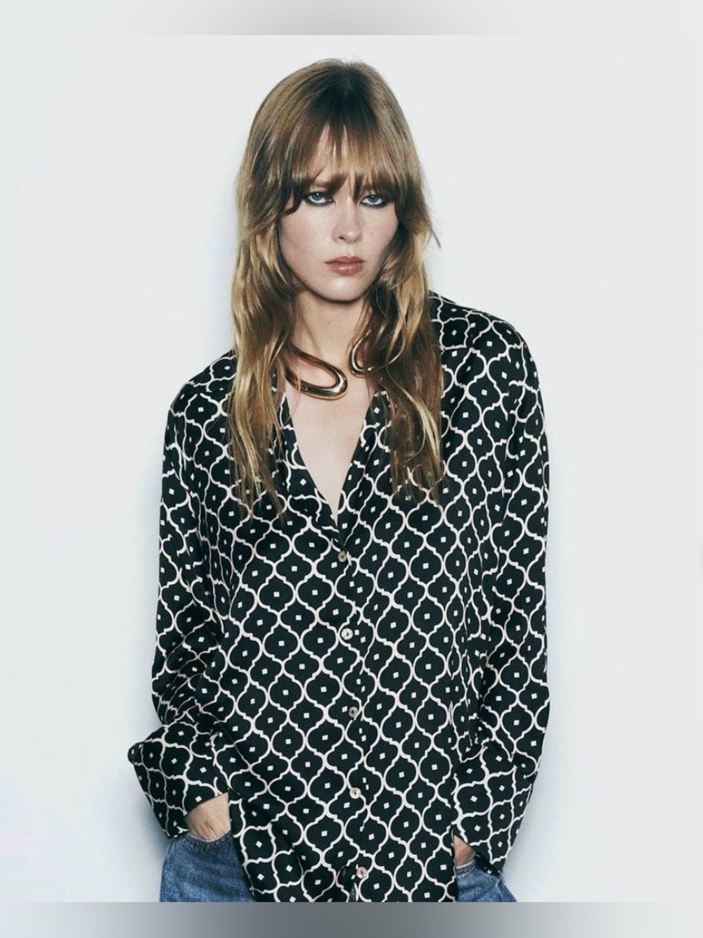 ZARA Satin Geometric Print Shirt